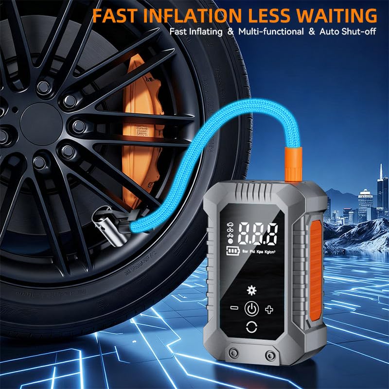 Cordless Tire Inflator Portable Air Compressor - 3600mAh Rechargeable Car Tire Pump with Digital Pressure Gauge, LED Light, Auto Shut Off, Dual Power Source for Car, Motorcycle, Bicycle, Balls Silver