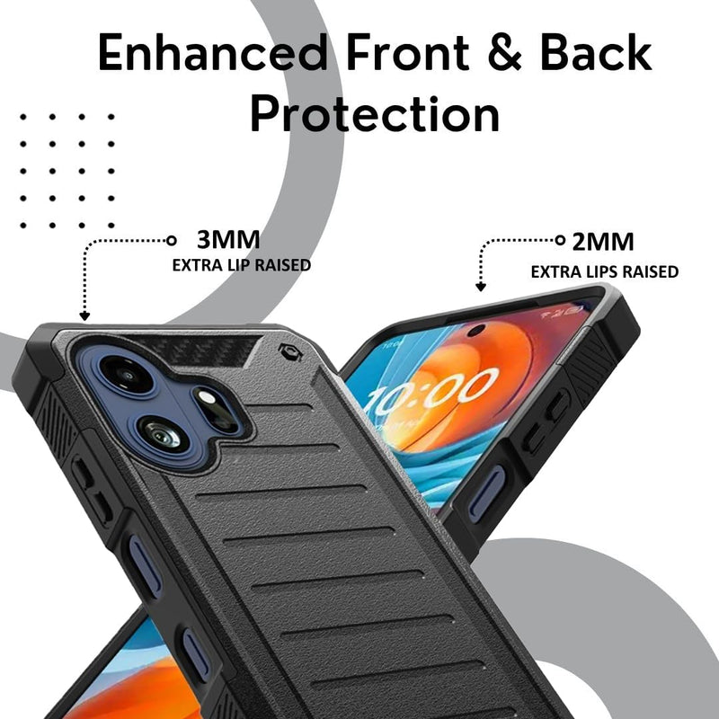 HRWireless Compatible for TCL NXTPAPER 70 Pro Shock-Resistant Design Hybrid Phone Case, Textured Grip, and Raised Edges + Tempered Glass Screen Protector Black