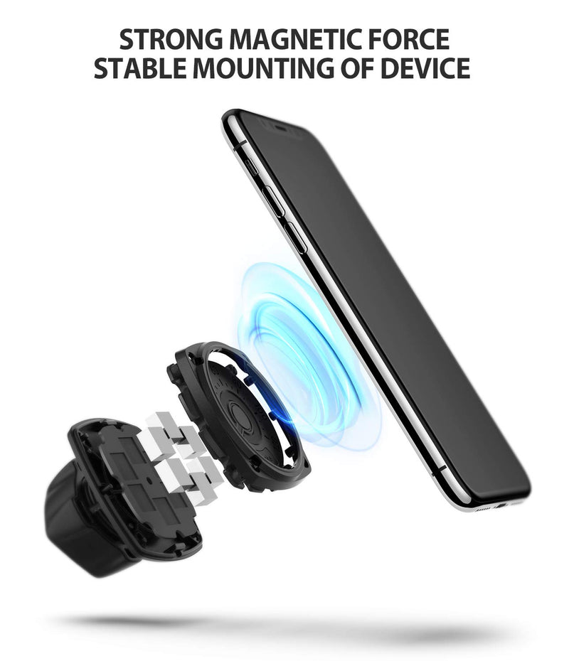 Ringke 2 in 1 CD Slot Car Phone Holder Mount One Touch Premium Adjustable Phone Grip Strong Magnet Clip Cradle for Universal Smartphone - Black