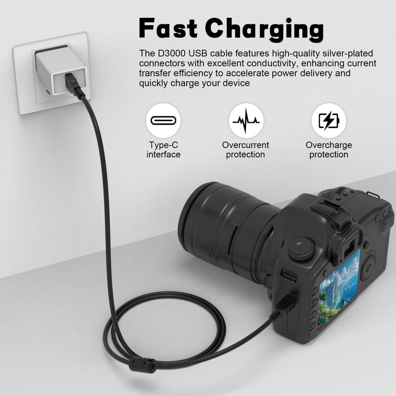 UC-E4 USB Cable Compatible with Nikon D40 D40X D50 D60 D70 D70S D80 D90 D100 D200 D300 D300S D610 D700 D3000 D3100 D7000 D1H D2X D2H D2HS D3 D3S D4 Camera, for iPhone 15/16/17, Laptop, Tablet (3.3ft)