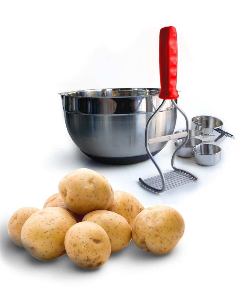 Diamond Series Masher - World's Best Handheld Masher and Blender - Stainless Steel Blades with Ergonomic Rubber Handle - Red