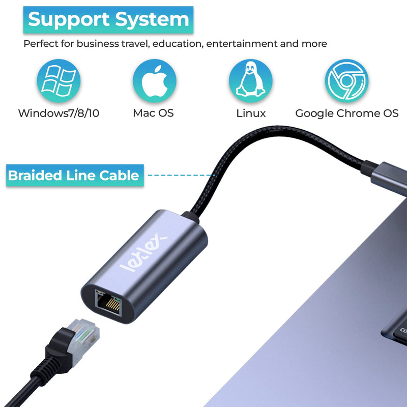 USB C to Ethernet Adapter, 1000 Mbps USB-C Gigabit Ethernet Adapter Compatible with MacBook Pro and Air for Thunderbolt 3 USB 4, Ethernet to Type C USBC Adapters for Mac Windows Android
