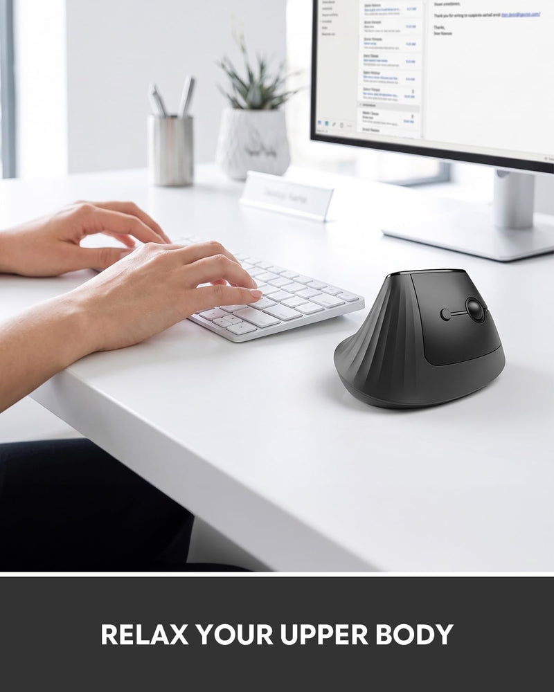 Ergonomic Wireless Mouse, Wireless Ergonomic Mouse for Right Hand Comfort, Ergonomic Mouse Wireless for Medium to Large Hands, Bluetooth & 2.4GHz USB-A Receiver, Quiet Clicks, for Office Laptop PC Mac Matte Black