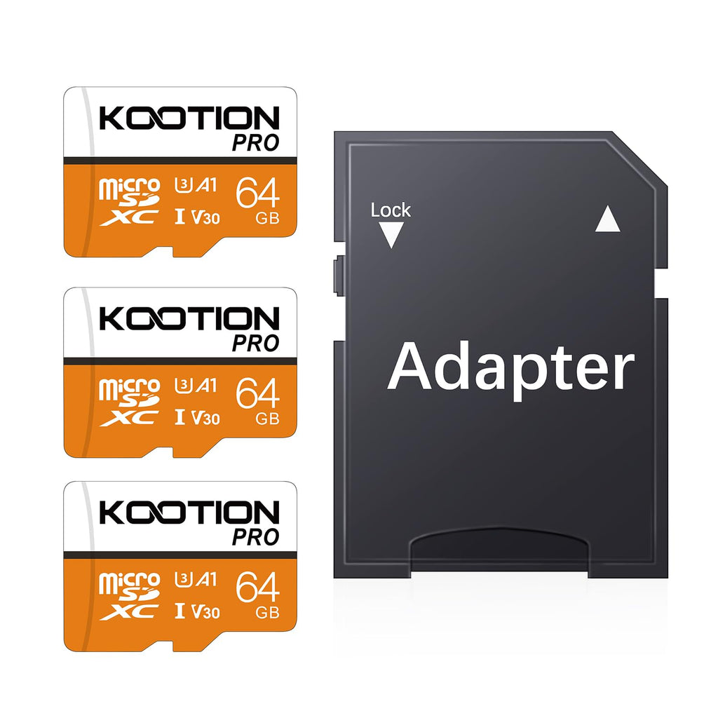 KOOTION 64GB Micro SD Card 3 Pack, U3 High-Speed microSDXC Memory Card, A1, V30 TF Flash Memory Card for 4K Video Recording