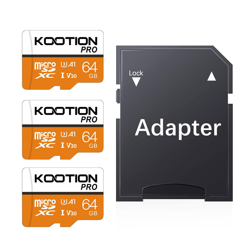 KOOTION 64GB Micro SD Card 3 Pack, U3 High-Speed microSDXC Memory Card, A1, V30 TF Flash Memory Card for 4K Video Recording