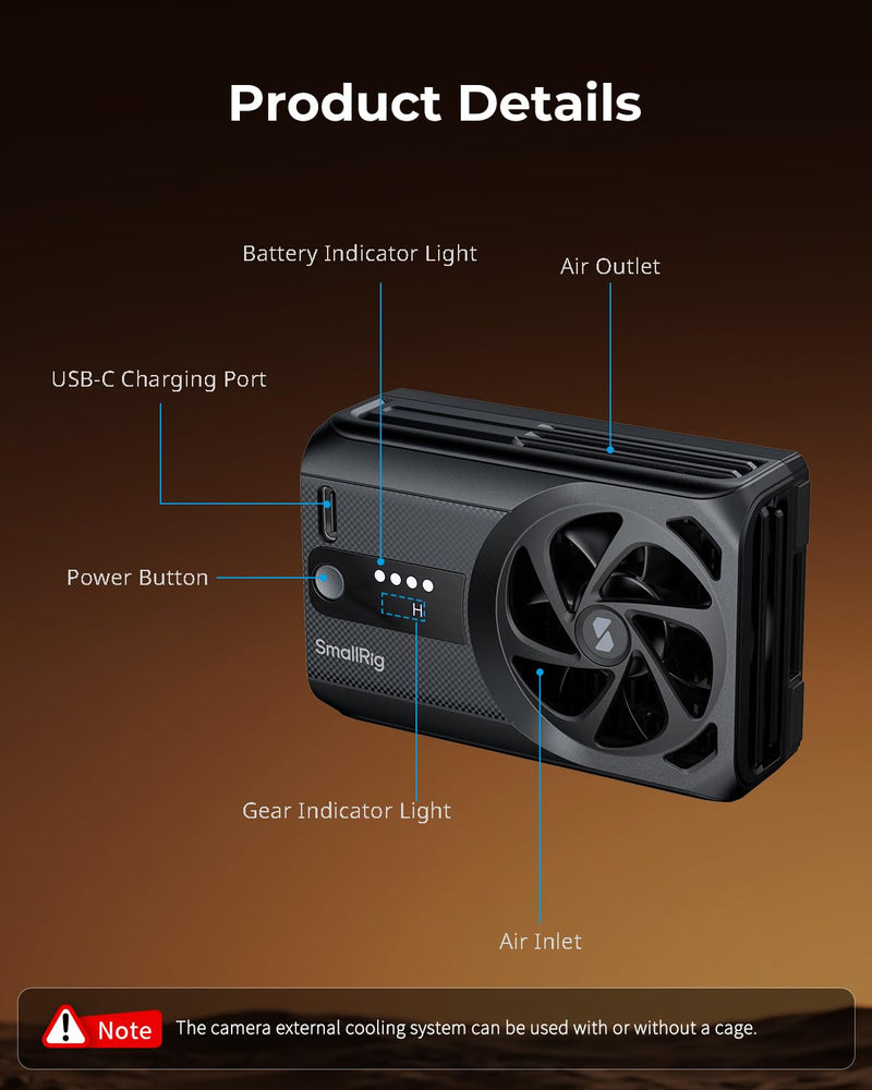 SmallRig Cooling Fan Built-in Battery, External Camera Cooling System, Snap-in Design for Sony A7 IV/A7S III/A7C II/A6700/ ZV-E10 / ZV-E10 II/FX3/FX30, for Canon R5/R5 Mark II/R6 Mark III/R6 V