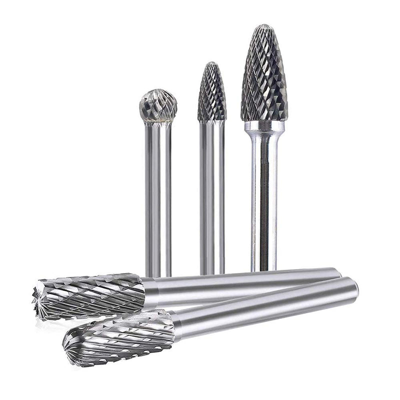 10pc Tungsten Carbide Burr Set 1/4" Shank Double Cut Rotary Cutting Burr Set Die Grinder Bits for Steel Metal Wood Woodworking Carving, Polishing, and Engraving