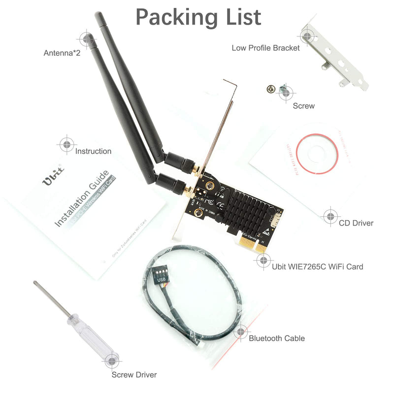 Ubit AC1200 PCIe WiFi Card for PC with BT 4.2 | Dual Band Wireless Network Adapter WiFi Card with Heat Sink Technology | for Gaming, Browsing, Streaming etc WIE7265D+BT4.2