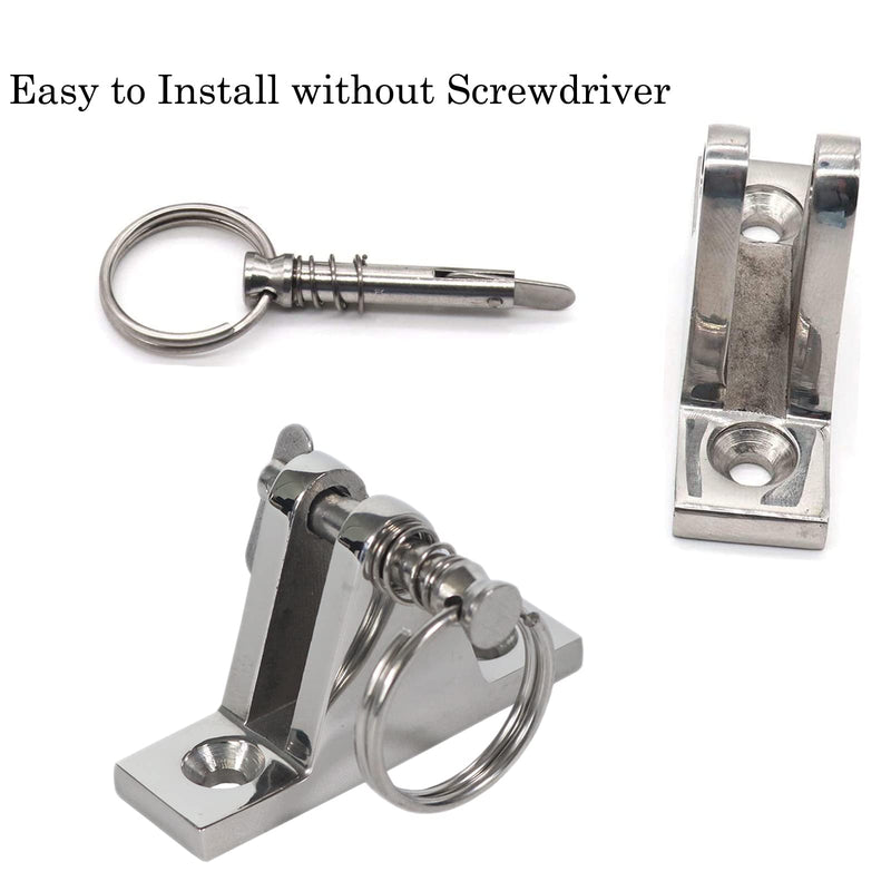 Bimini Top Hardware, Deck Hinge with Quick Release Pin, Eye End Cap, 316 Stainless Steel (2 Pair) 1 INCH