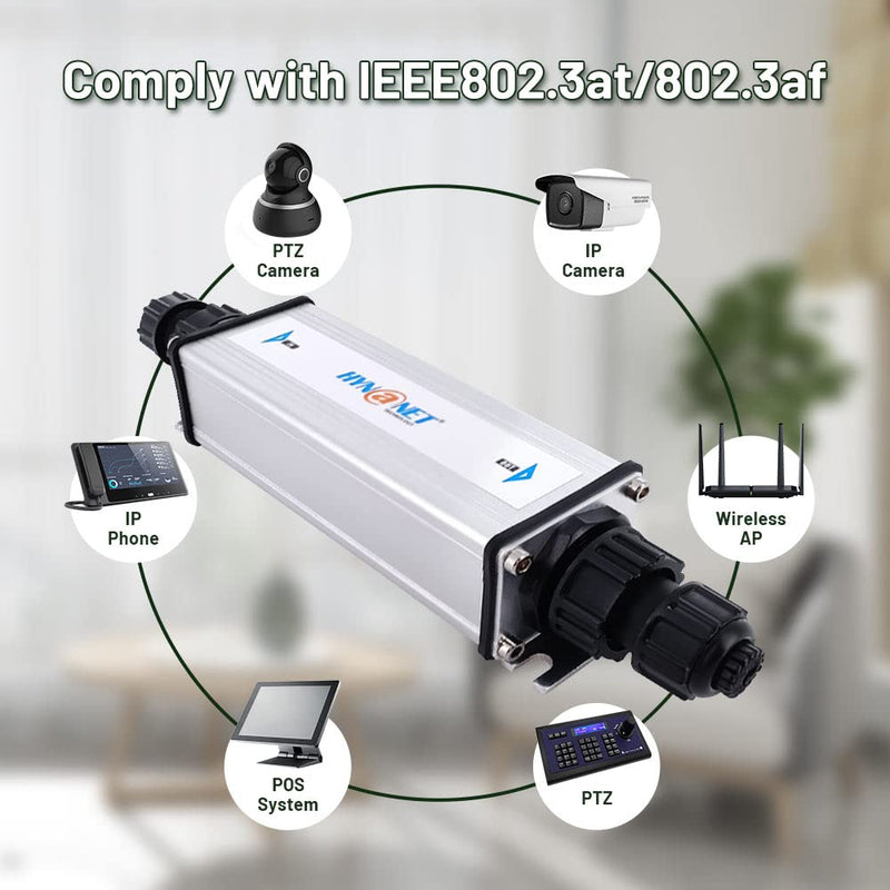 IPX201 30W Industrial Gigabit PoE Extender with Outdoor Waterproof Grade IP65 Extends The Range of PoE and Ethernet an Additional 100 Meters