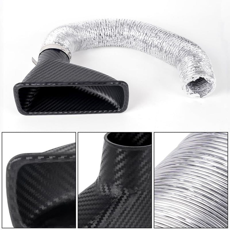 Air Intake Duct Front Bumper Turbo Air Intake Pipe, Carbon Fiber Car Square Brake Air Duct with Extendable Flexible Hose and Hose Band