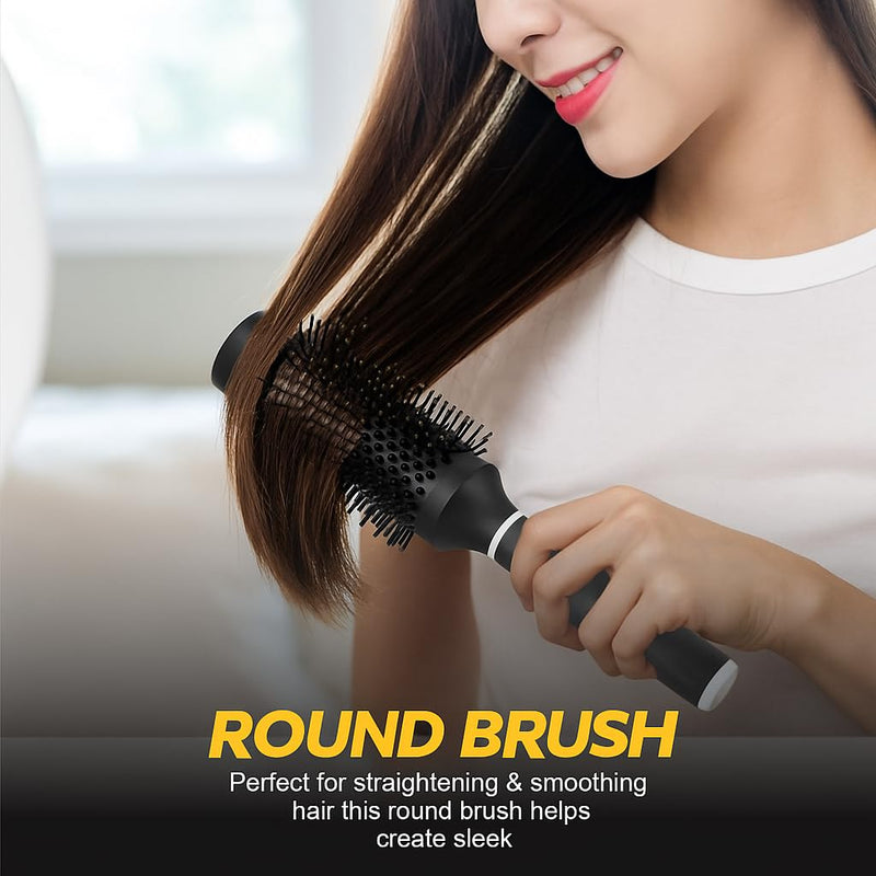 Round Hair Brush Paddle Brush Black Silver Handle Round 23.5Cm Quiff Roller