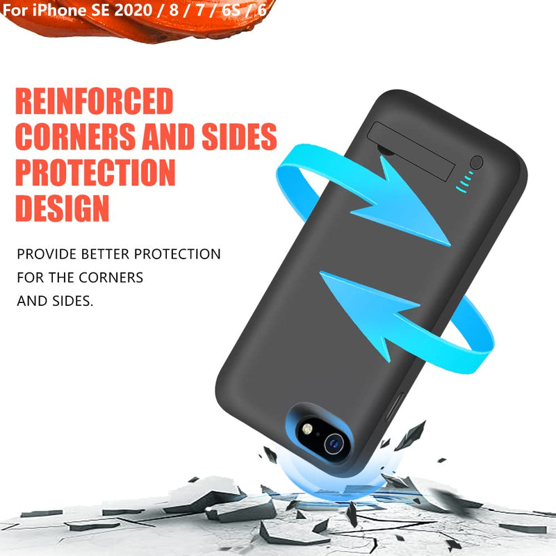Battery Case for iPhone SE 2020/8 / 7 / 6S / 6, 5000mAh Rechargeable Extended Battery Charging Charger Case, Adds 2X Extra Juice (4.7 Inches) Black