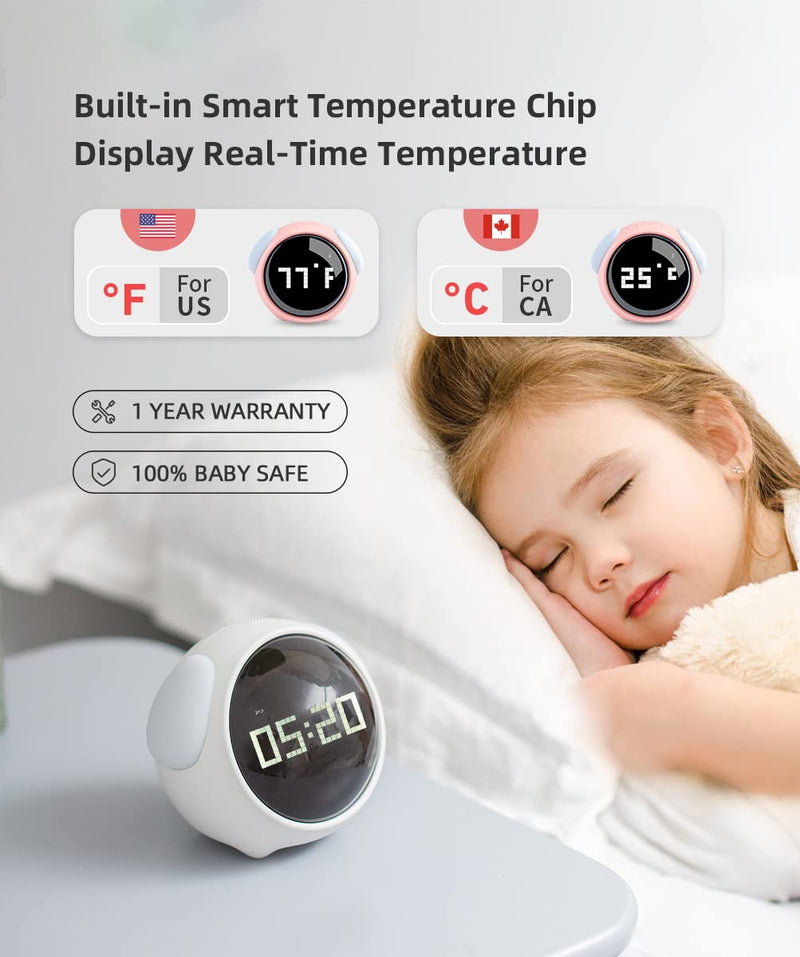 Kids Alarm Clock, Dual Alarm Setting, Adjustable Brightness Night Light, Voice-Activated,Temperature Detection, Wake-up Alarm Clock, Toy and Gift for Toddler, Children, Students, Boys&Girls Gray