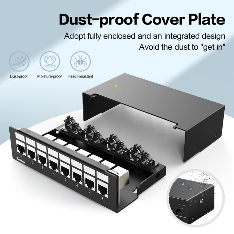 8Port Patch Panel CAT6A Keystone Patch Panel Shielded Network Patch Patch with Smart Cable Management for Home/Office Network (1U 8Port, CAT6A) 1U 8Port