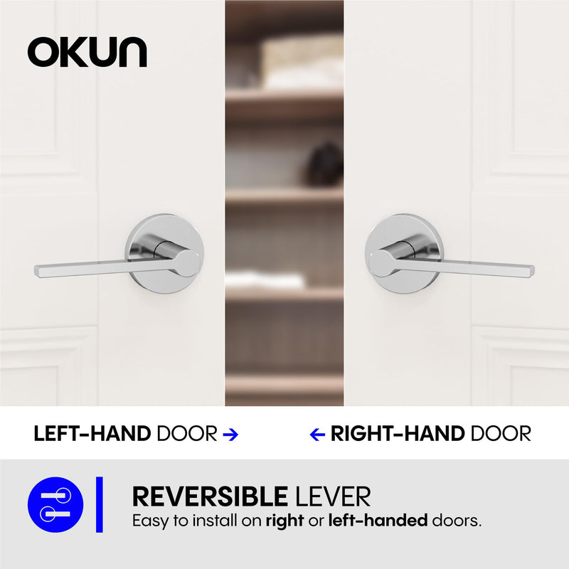 Okun Muse Dummy Door Handle, Chrome Non-Turning Door Lever 1-Pack – Decorative Reversible Interior Handle for Closet, Pantry, Hallway & French Doors, Sleek Modern Design
