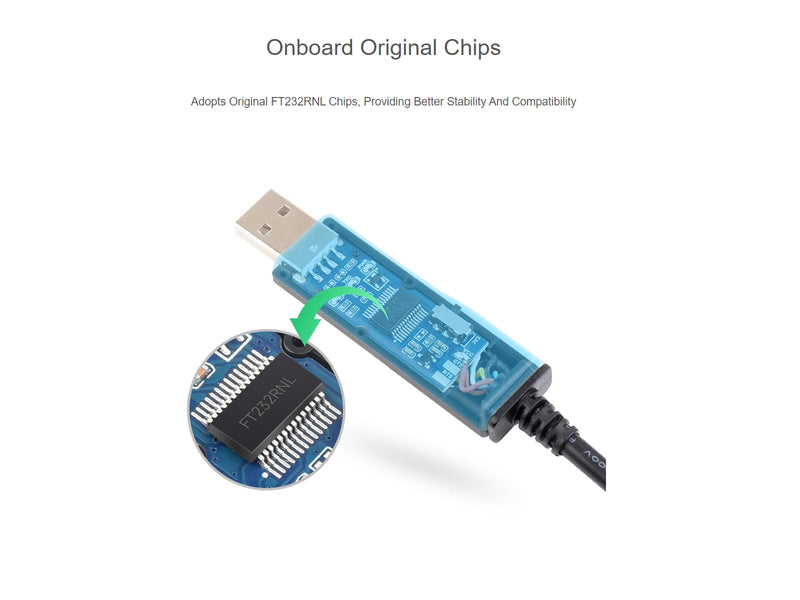 waveshare Industrial USB to TTL Serial Adapter Cable, USB to TTL (D) Converter Onboard FT232RNL Chip Suitable for Raspberry Pi 5 Serial Port Debugging,3.3V/5V Voltage Level Switching
