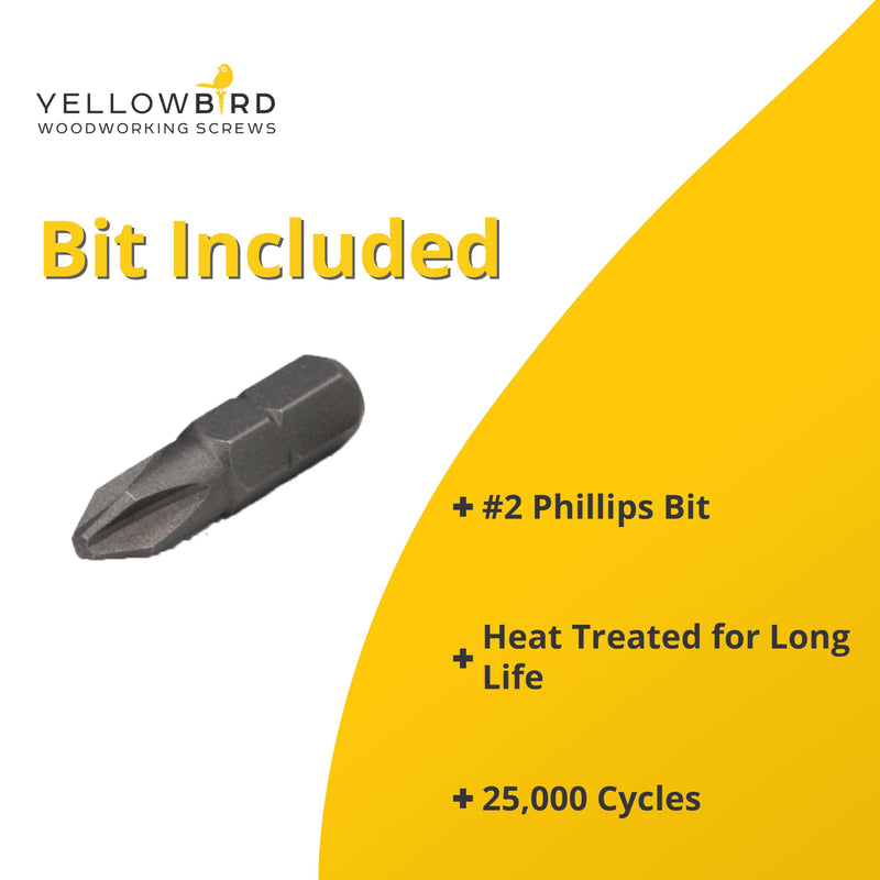 Yellowbird #6 x 5/8" European Concealed Hinge Screw - Flat Head Phillips - Type 17 - Nickel Wood - Bit Included - 1000 Ct.