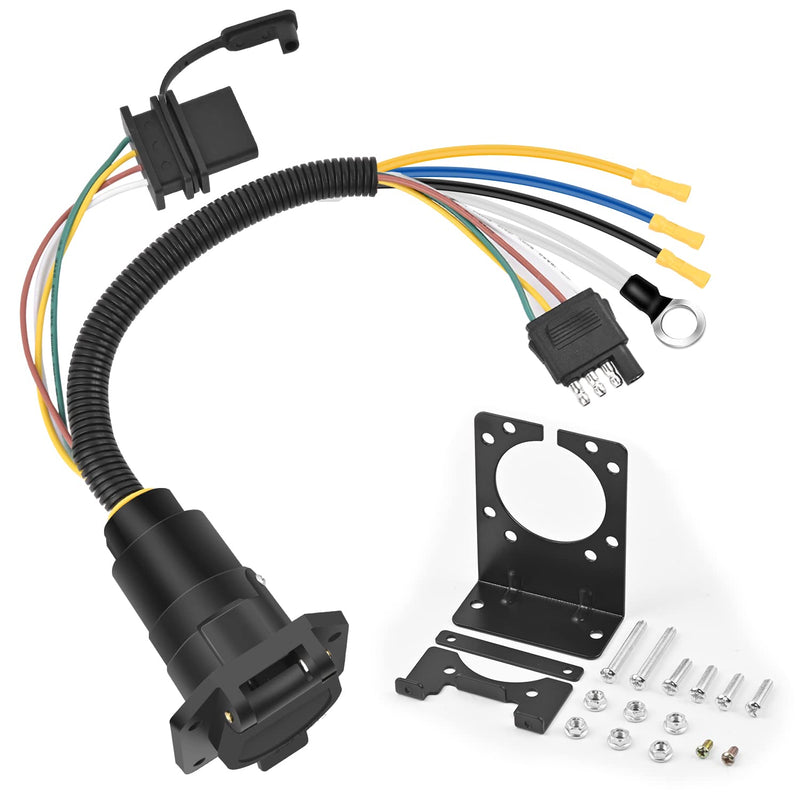 Nilight Dual Output 4 Way Flat Vehicle Side to 7 Way RV Blade Wiring Adapter 4 Pin Flat to 7 Pin Round Blade and 4 Way Trailer Wiring Harness Adapter w/Mounting Bracket for Truck RV Dual Output 4 Way to 7 Way Trailer Adapter