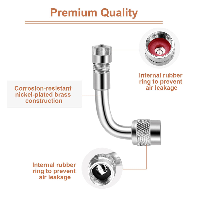 Valve Stem Extenders,4Pcs 7Inch and 12 Inch Dual Flexible Stainless Steel Braided Valve Stem Extensions,6Pieces 45 90 135 Degree Brass Valve Adaptors for Car Truck Motorhome Trailer RV Trucks 7 Inch, 12 Inch/Extensions
