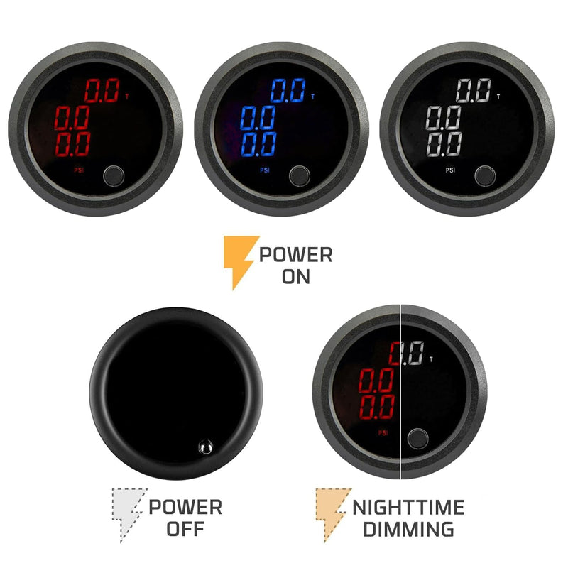 Three Display Pressure Air Pressure Gauge 290 PSI Air Pressure Gauge Kit- for Air Ride Suspension Systems -2Inch 0-290PSI with 3Pcs 1/8NPT Sensors Blue Display for Car & Truck 3 Blue Three Display