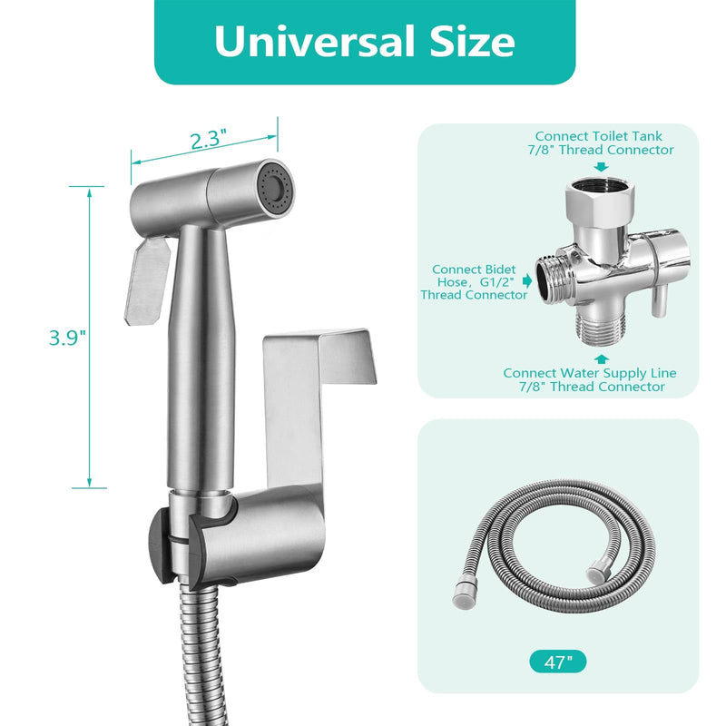 BARROCK Bidet Sprayer for Toilet, Handheld Jet Spray for Existing Toilets with Bidet Hose, Adjustable Water Pressure Muslim Shower, Stainless Steel Cloth Diaper/Feminine Wash Sprayer Brushed Nickel 1