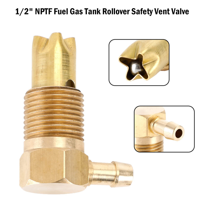 Fuel Check Valve Vent, 1/2" NPTF Male Threads, Fuel Gas Tank Rollover Safety Vent Valve Assembly, 5/16" Hose Threads Only Apply to NPTF