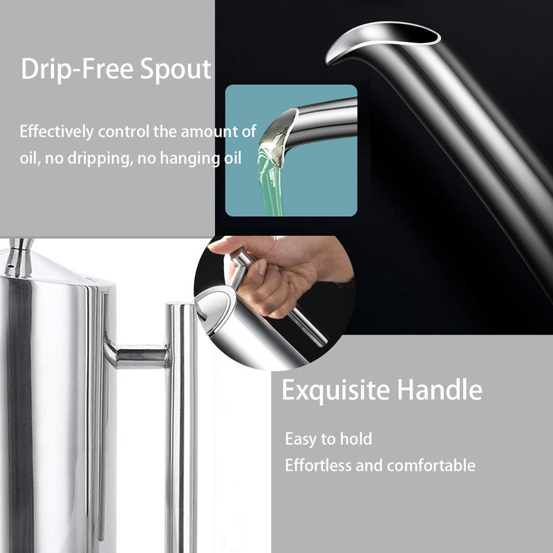 Sumerflos Olive Oil Dispenser Bottle Stainless Steel, 700ml/24oz Drip-Free Pouring Oil Pot, Large Oil Storage Container for Salad and Kitchen Cooking 24 Ounces