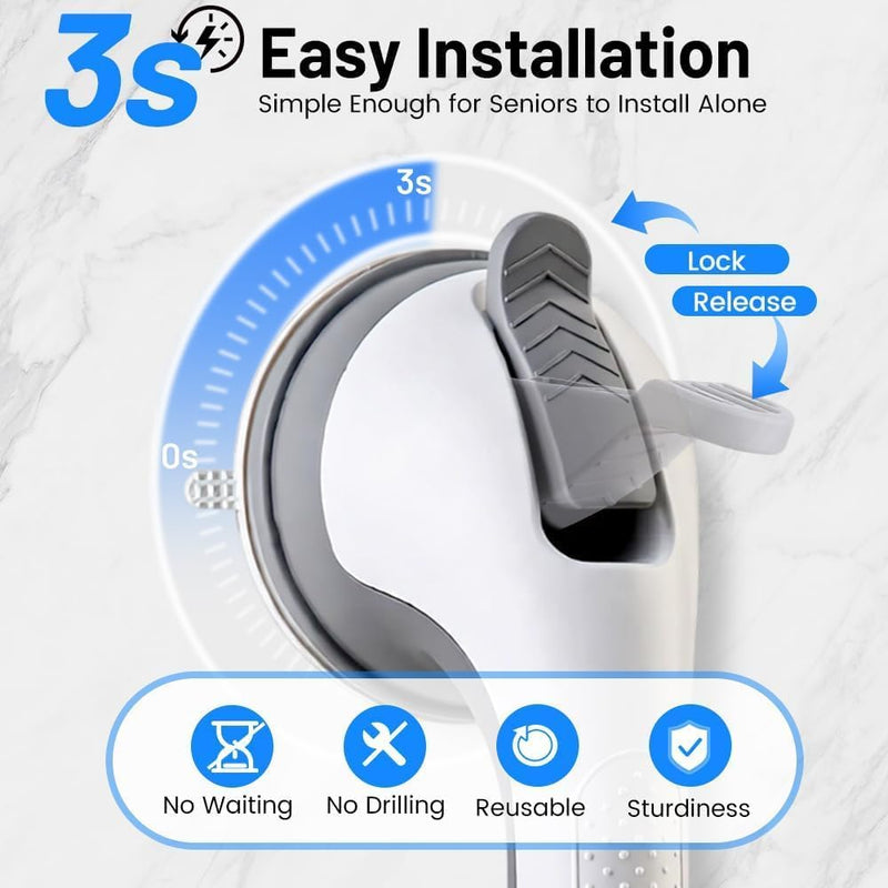 2 Pack Grab Bars for Shower Handle, Elderly Assistance Products, Seniors Removable Bar Safety, Suction Cup Handles for Bathtubs and Showers/Bathroom/Walls, Heavy Duty Handrails Grip 500lbs,No Drilling Grey-2 PACK