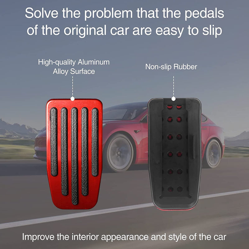 Foot Pedal Pads Set for Tesla Model 3 Model Y, Non-Slip Performance Aluminum Car Accessories Brake & Accelerator Pedal Covers for Model 3/Y (Red) Red