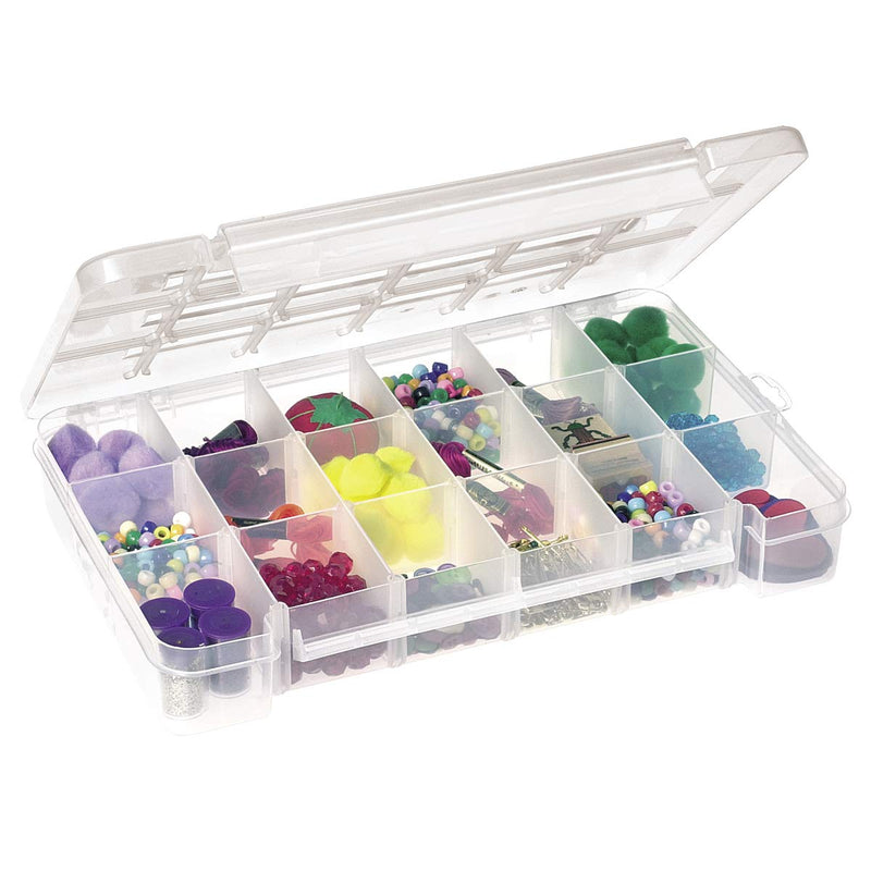 Akro-Mils 05905 Plastic Portable Parts Storage Case for Hardware and Crafts with Hinged Lid and 5 Adjustable Dividers, (14-3/8-Inch x 9-1/2-Inch x 2-1/2-Inch), Large, Clear 1-Pack