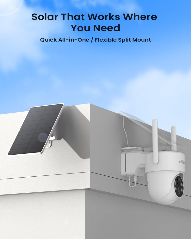 ieGeek Solar Security Camera Wireless Outdoor – 2K 3MP WiFi Camera with Removable Solar Panel, Long Battery Life, 360° Pan Tilt, Color Night Vision, AI Detection, 2-Way Audio, IP65 for Home Security Security White 1 Pack