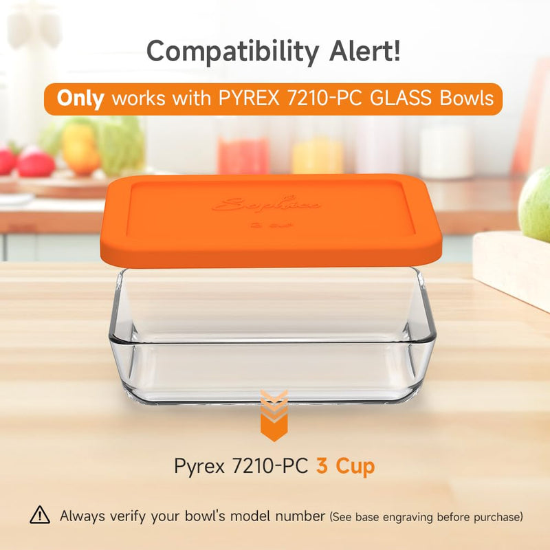 Sophico 3 Cup Rectangle Silicone Storage Cover Lids Replacement for Pyrex 7210-PC Glass Bowls, Container not Included (MIX, 4 Pack) MIX