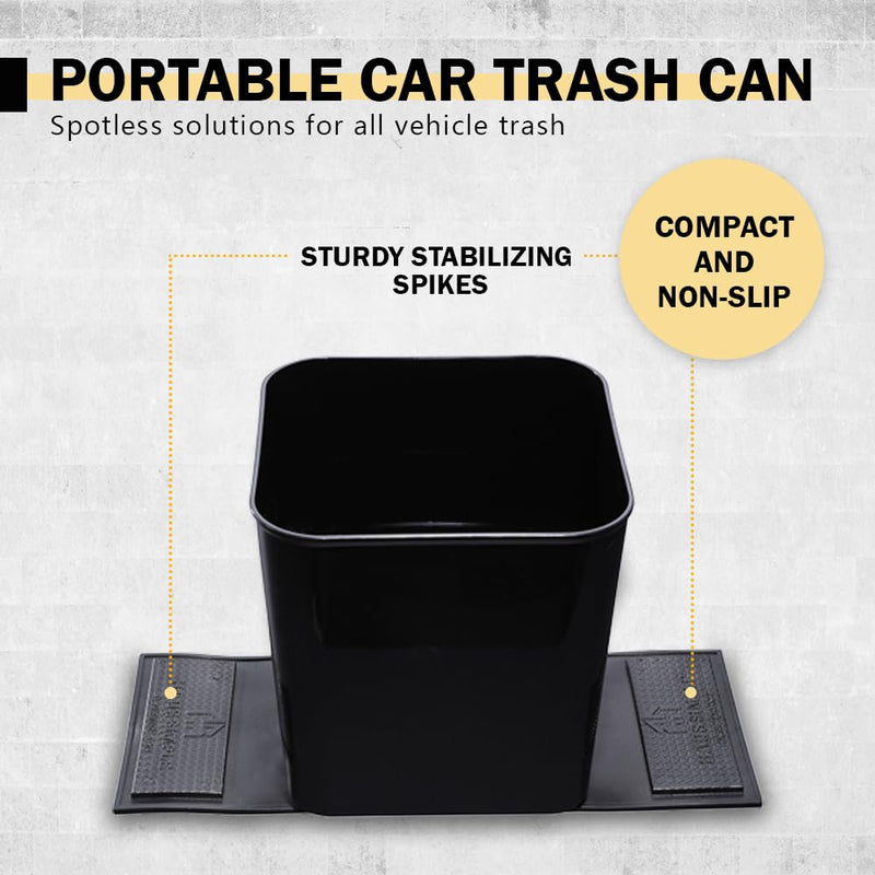 Car Trash Can for Vehicles Leakproof Compact Garbage Bin w/ Stability Flap, Anti-Slip Base, Portable Trash Holder for Cars, Trucks, SUVs, Minivans Compact, Easy to Clean Auto Container Organizer Black Large