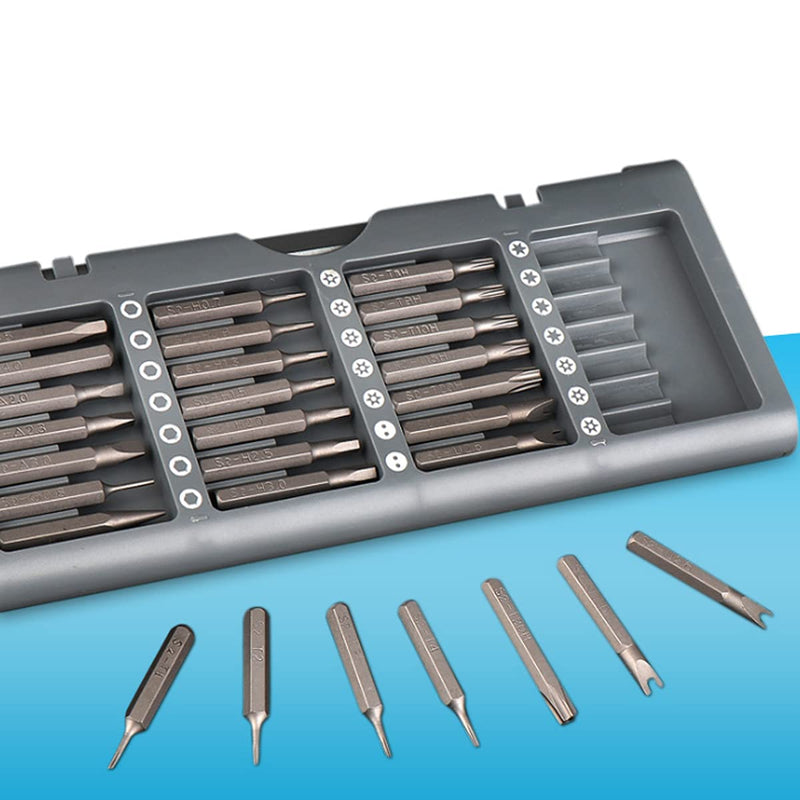 56 in 1 Screwdriver Sets Double-sided S2 Screwdriver Box Mounted Repair Tool Kit for Electronic Products Glasses Computers Etc Grey