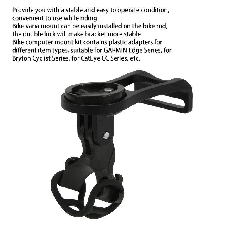 Bike Computer Mount, Extended Bicycle GPS Mount with CNC Alloy Body and Plastic Adapters for Edge Bryton CatEye Series, Compatible with Handlebar Diameter Less Than 38mm (Black) Black