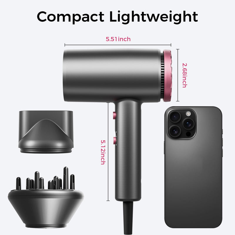 Hair Dryer Ionic Hairdryer, Professional Fast Drying Blow Dryer for Curly&Straight Hair with Diffuser&Concentrator, Lightweight Travel Hairdryer with 3 Speed&3 Temp&Cool Air for Women&Men