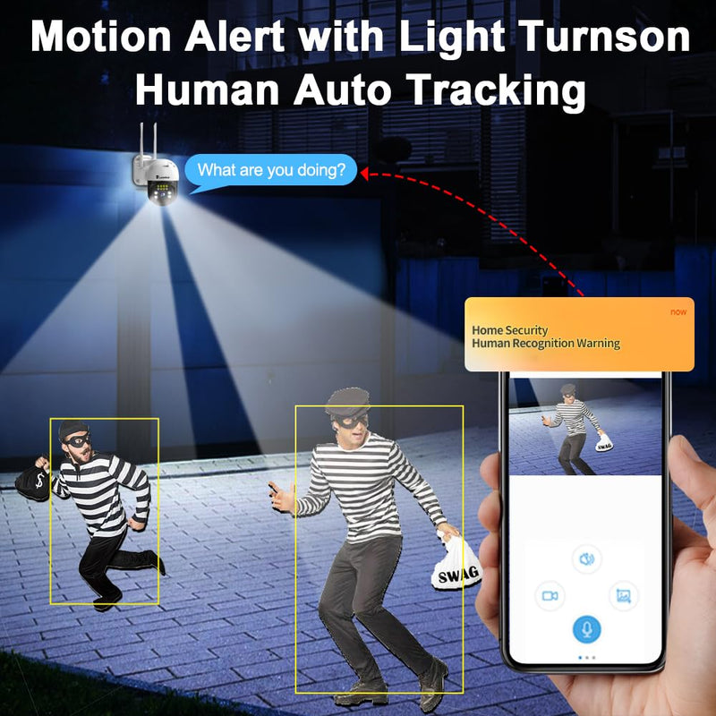 8MP PTZ Security Camera Outdoor FHD WiFi IP Camera with Humaniod Detection, Auto Tracking, Color Night Vision, Pan and Tilt, Two Way Talk, Floodlight and Siren, Waterproof 8MP