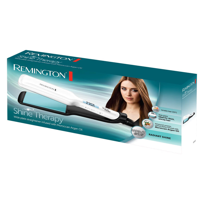 Remington Shine Therapy Wide (45mm) Floating Plate Hair Straightener with Advanced Ceramic coating infused with Moroccan Argan Oil for sleek & smooth glide, 9 settings 150°C–230°C, S8550 | Advanced Ceramic Coating Infused with Moroccan Argan Oil, 9 Set...