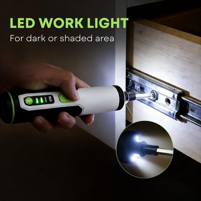 Electric Screwdriver Cordless Power Screwdrivers Set Tool Kit 10 Bits 3 Torque Settings LED Work Light Rechargeable for Furniture Bike Repair Tool 10 Bits No Case