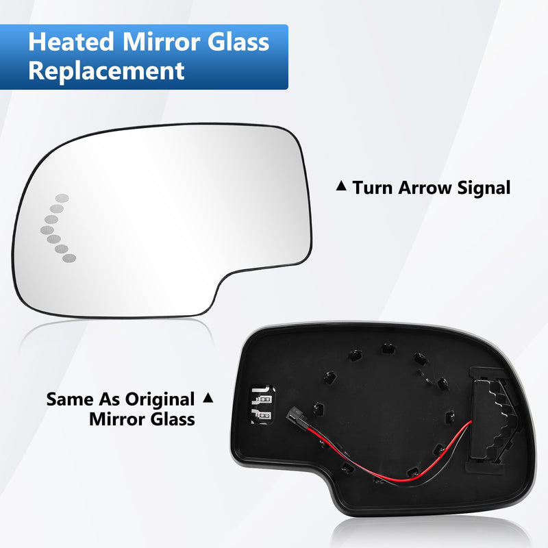 TOP-MAX Driver Side Mirror Glass Replacement for 2003-2006 Chevy Silverado GMC Sierra Tahoe Yukon Suburban Avalanche Cadillac Escalade, Heated Exterior Left Mirror with Turn Signal