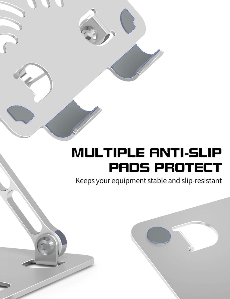 Tablet Stand Dual Adjustable Ipad Stand for Desk, and Premium Aluminum Stand Holders, Portable Ipad Holder Fits to all tablets, kindle, Switch,Phones and laptops up to 12.4 inches.(Silver) Silver