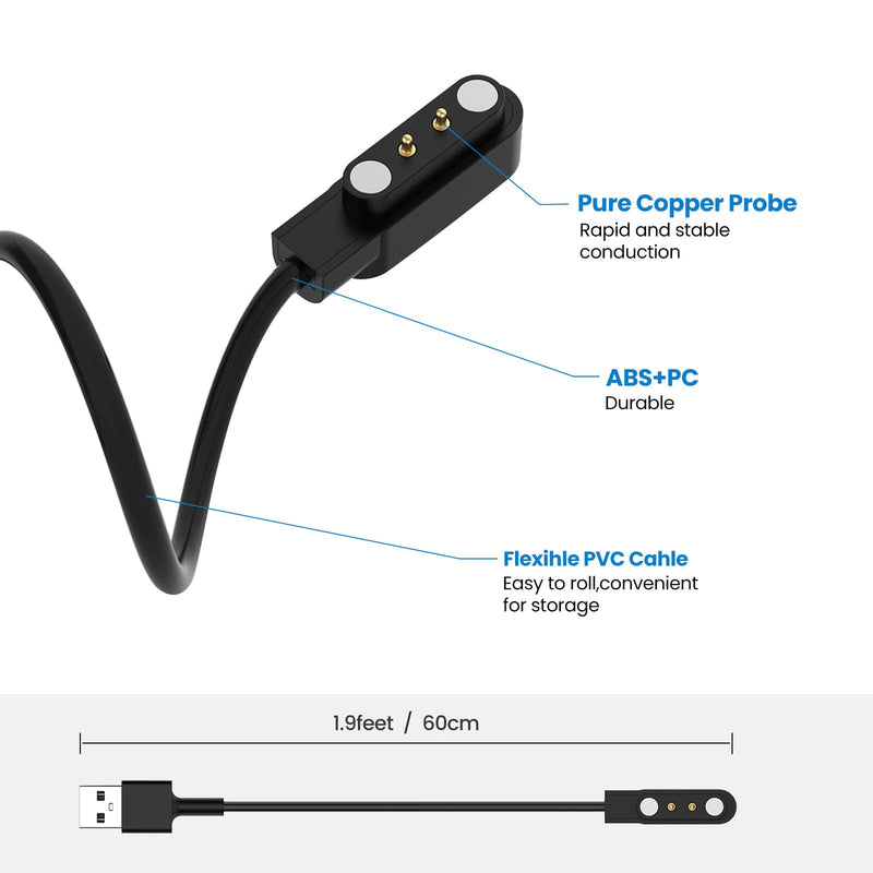 Charger Cable Intended for Cubitt CT4/CT3/CT2 Pro/CT2S Smart Watch Charger 1.6ft USB Portable Magnetic Charging Cord Cable Compatible with Cubitt CT4/CT3/CT2 Pro/CT2S Replacement Charger (Black&White) Black&White