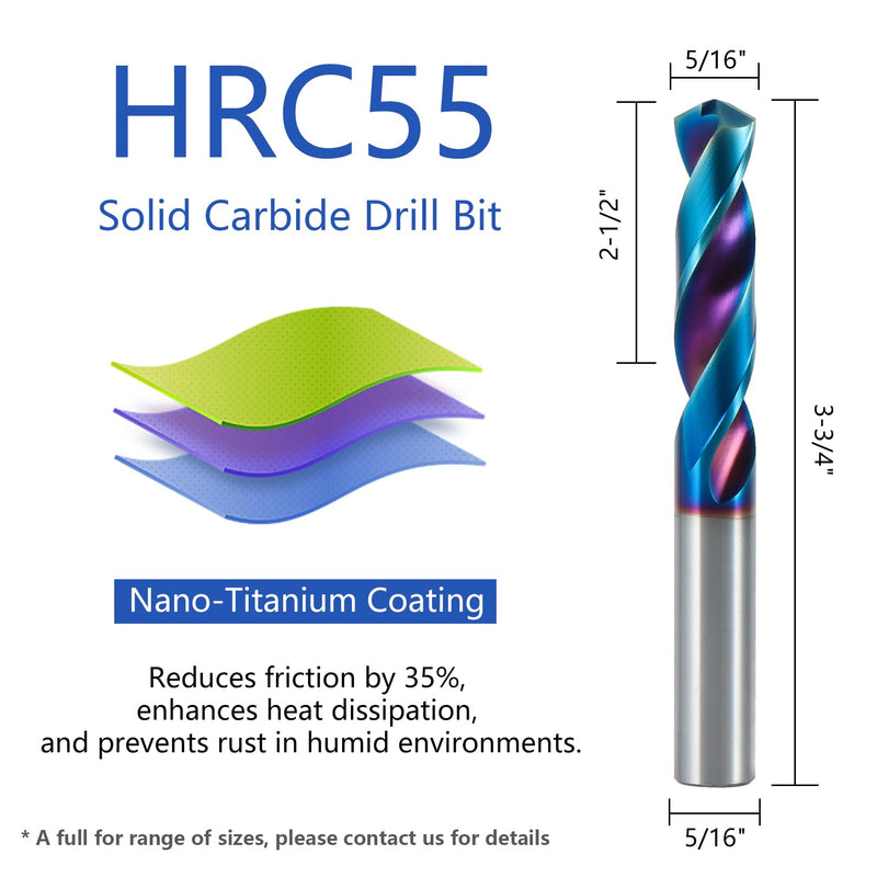 ‌AYCHOLIZ 5/16" Carbide CNC Drill Bit - 55 HRC 120° Point, Straight Shank Short-Length for Hardened Steel/Cast Iron, CNC Machines Only (Not for Hand Drills) 5/16"
