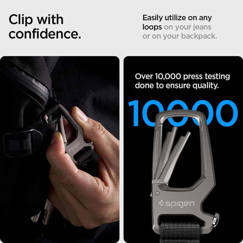 Spigen Life Carabiner Key Ring Clip, Car Keychain Clip, Bottle Opener Key Chain Ring for Men and Women Gunmetal (1-pack)