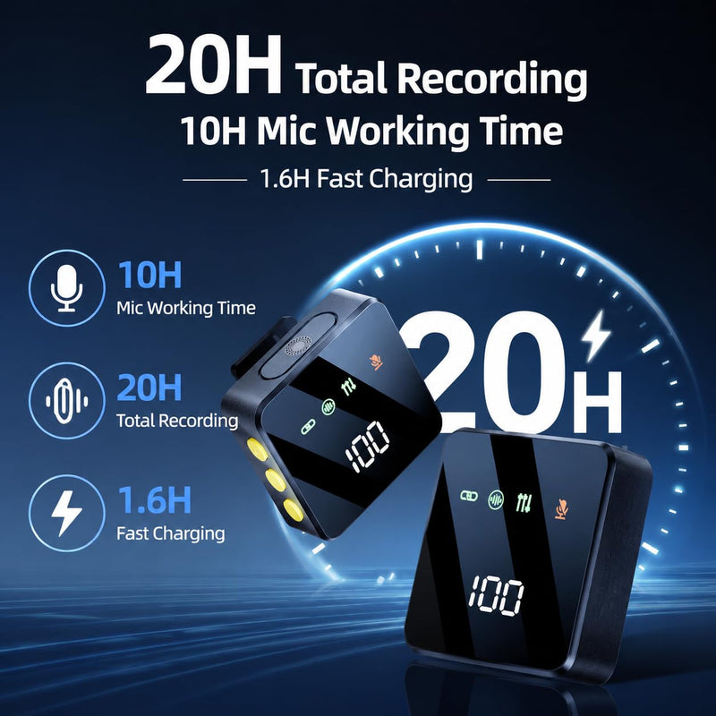 2.4GHz Wireless Lavalier Microphone, 70dB SNR Noise Cancelling Lapel Mic, 3-in-1 Plug & Play Mic for iPhone Android Camera, 20H Battery, Ideal for Vlogging Podcast Live Stream