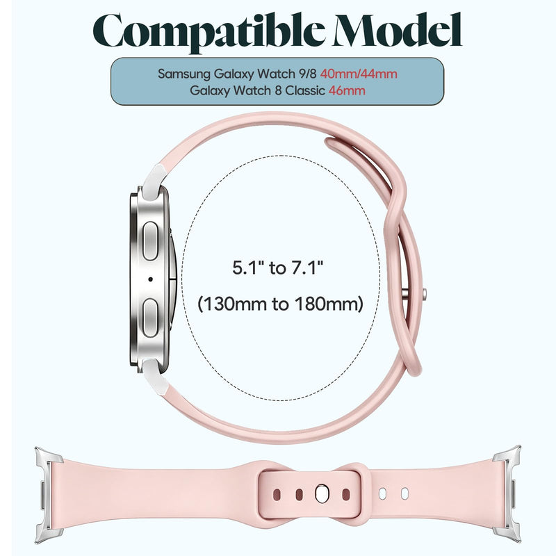 Slim Band for Samsung Galaxy Watch 9/8 40mm/44mm/8 Classic 46mm | Thin Soft Silicone,Breathable and waterproof, Suitable for sports, Leisure and Daily life Pink+Apricot color+Light Purple