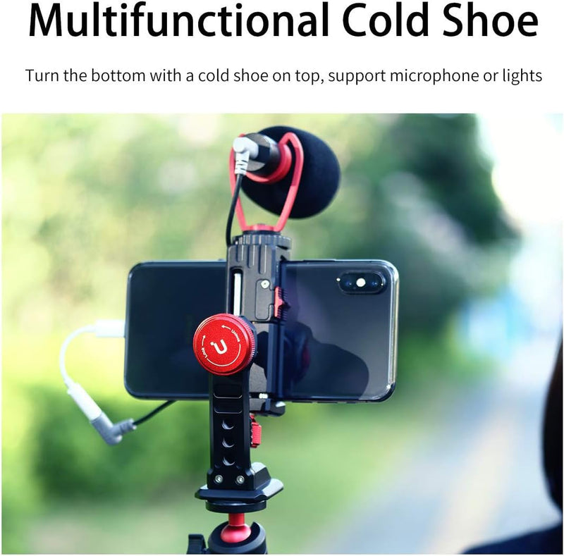  [AUSTRALIA] - ULANZI ST-14 Smartphone Tripod Mount Adapter Aluminum with Cold Shoe, 360° Cell Phone Stand Holder Clamp for iPhone 13 12 11 Max Pro iPhone X XR Xs 6 7 Plus