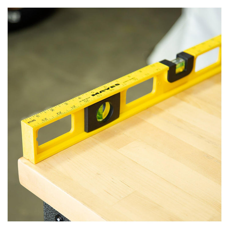 Mayes 10140 Top View Magnetic Level, 24 Inch Level Made in USA, 3 Vials with 270° Center View, Ruled Edge for Accurate Measurements, V-Groove for Curved Surfaces 24-Inch Magnetic