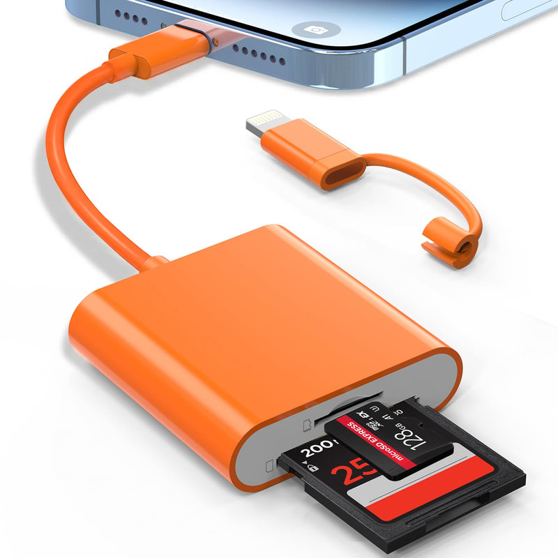 SD Card Reader for iPhone USB C & Lightning, SD Card Adapter Memory Card Reader for Digital Camera Adapter to iPhone/iPad/Mac, Support SD/MicroSD/TF/Sim Card, Camera Accessories, Plug and Play